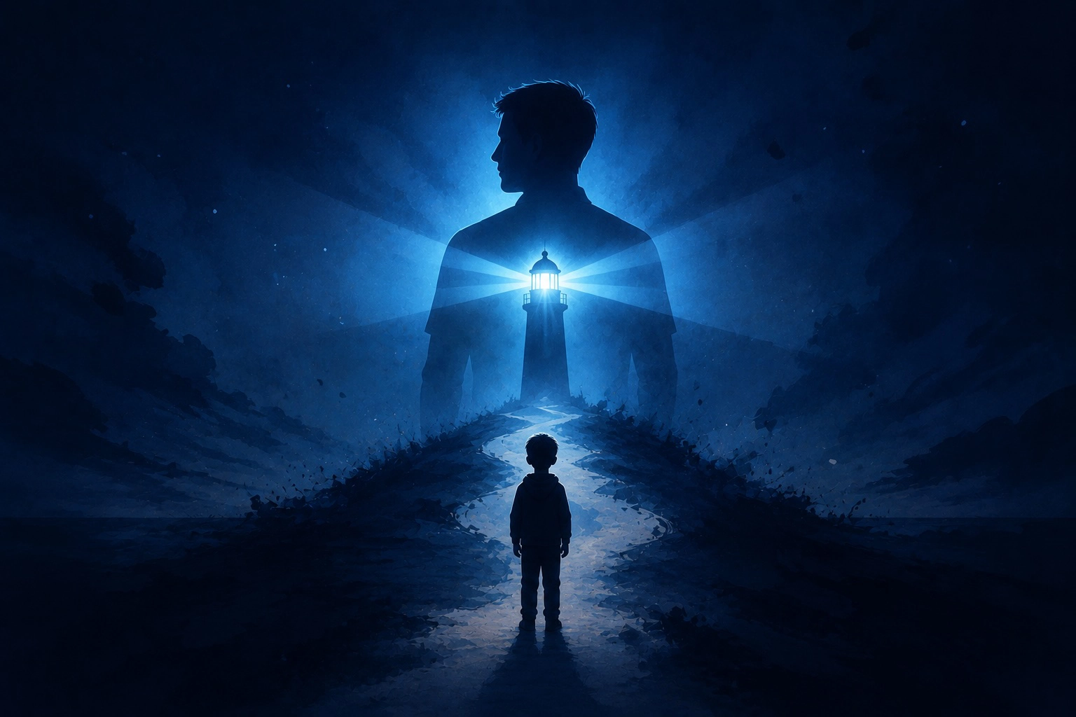 The silhouette of a father as a lighthouse, a steady point in difficult moments